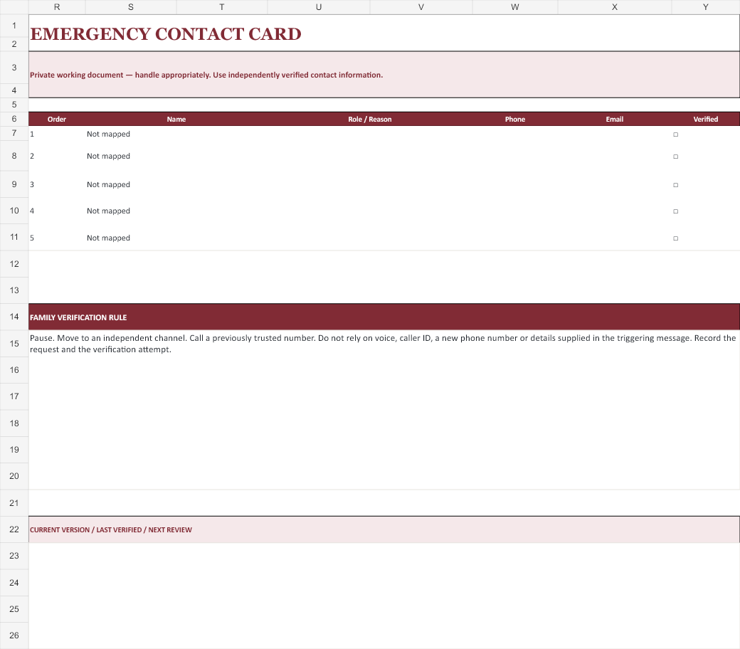 Printable first-five-call emergency contact card.
